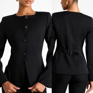 Lulu's Black Blazer Button Up Top